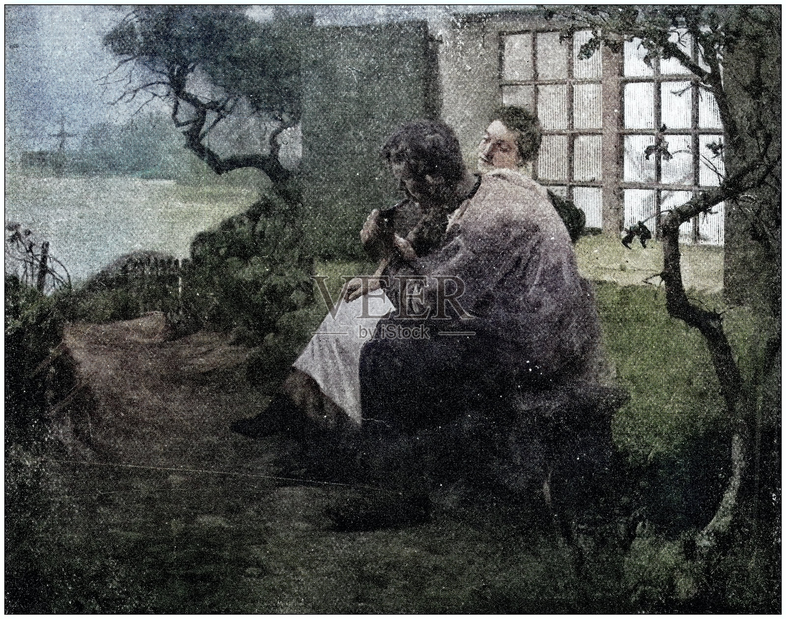 古董画插图：烟斗插画图片素材