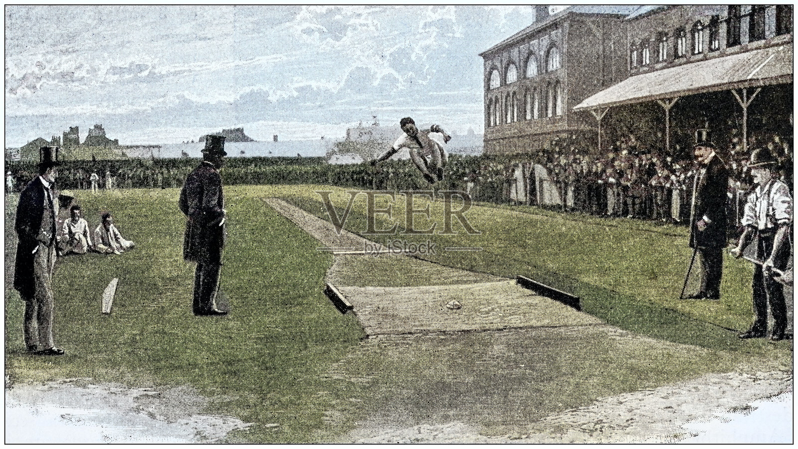 古老的照片：跳远插画图片素材