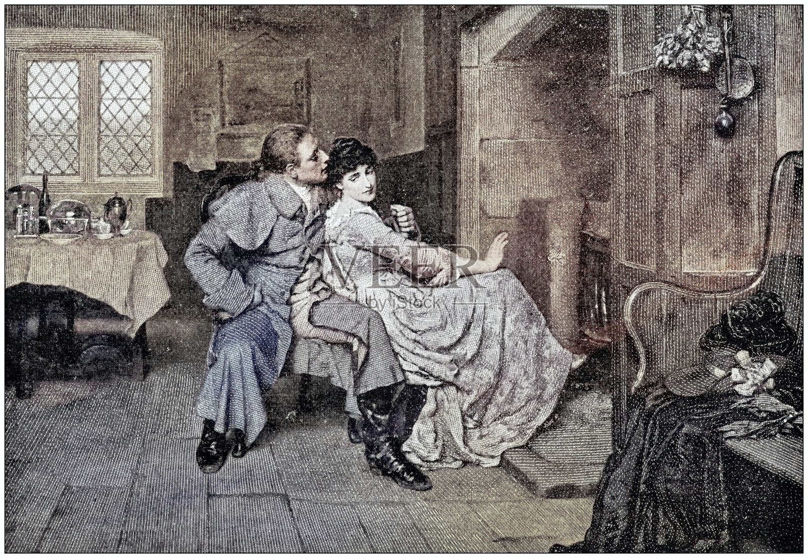 古董画插图：情侣插画图片素材