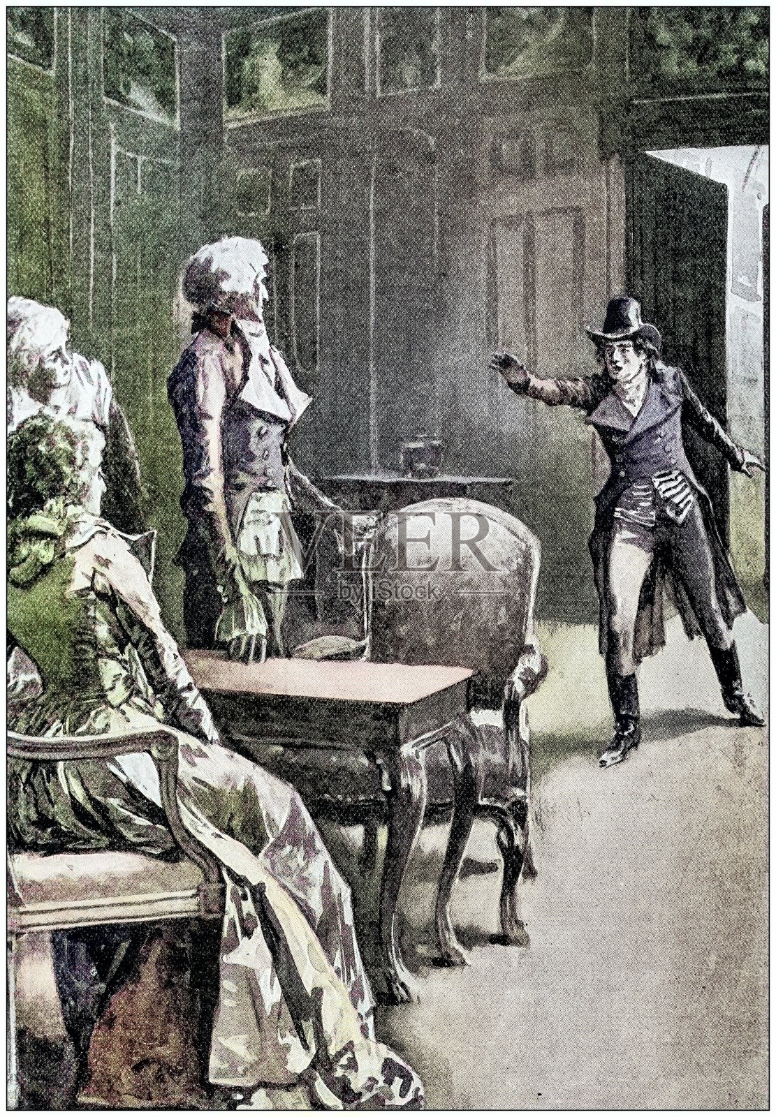 古董画插图：男人在手势表达插画图片素材