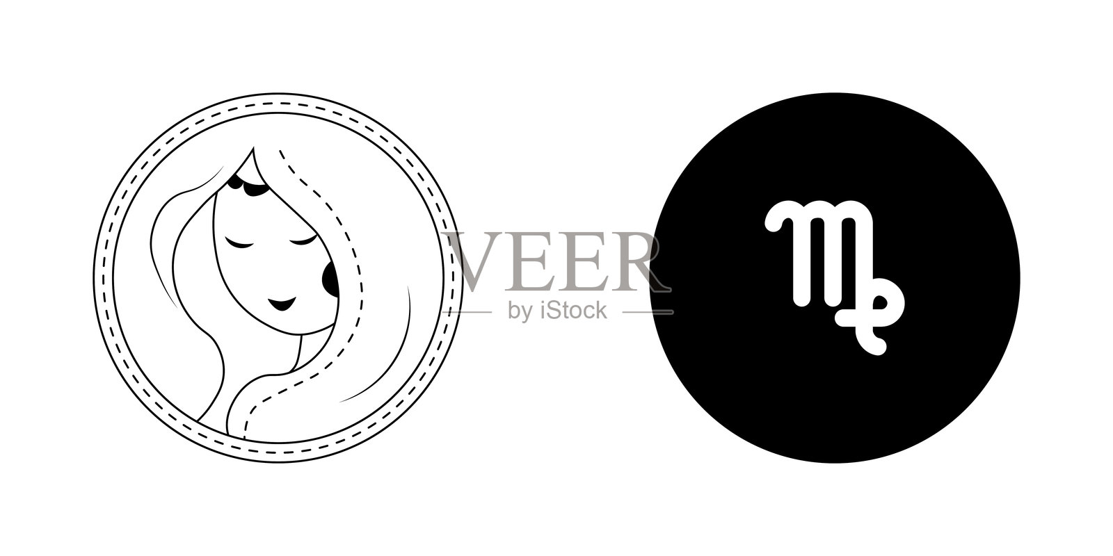 处女座星座。处女座占星图标符号。风格化的星座神秘图案。简单线条矢量插图插画图片素材