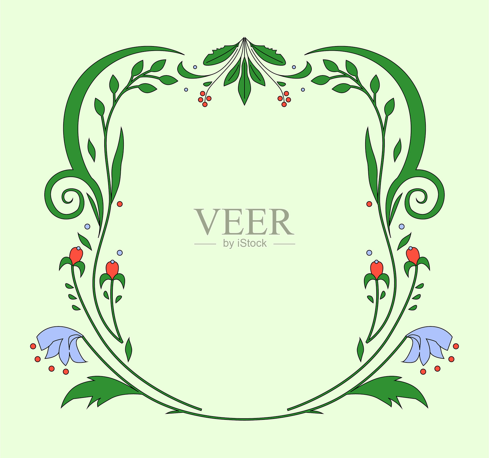 色彩缤纷的花卉框架平面矢量插图，带有装饰元素插画图片素材