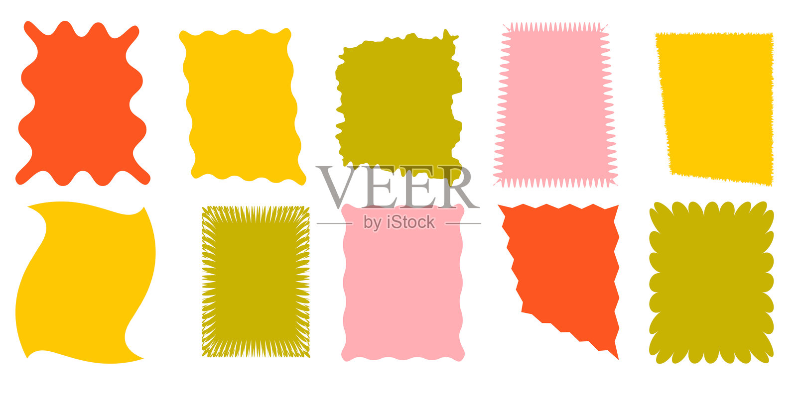 波浪故事框架套装。锯齿边缘，复古扇形框架，迷幻形状，时髦形状套装插画图片素材