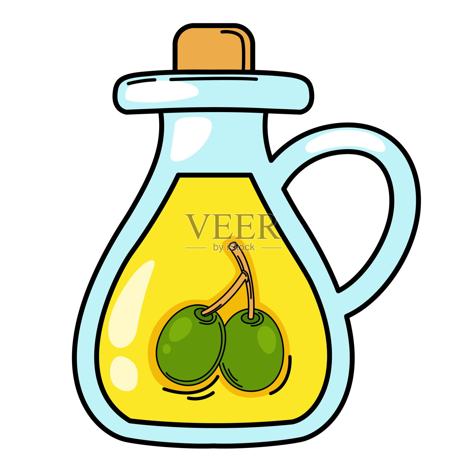 白色背景上的橄榄油瓶轮廓插图插画图片素材