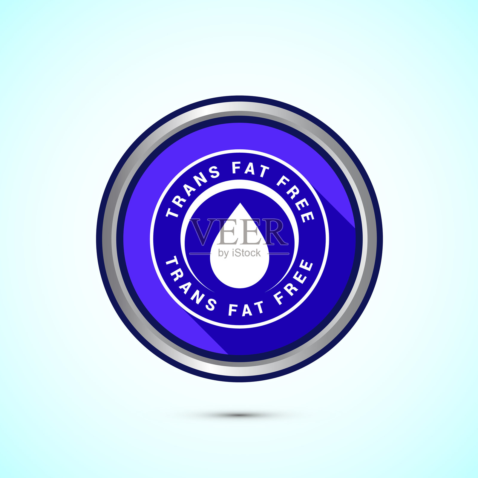 无反式脂肪图标设计插图，健康概念的零反式脂肪图标，蓝色阴影按钮设计插画图片素材