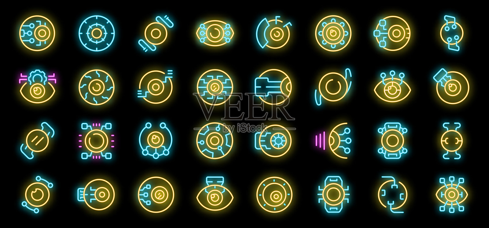 网络眼睛图标集 矢量霓虹灯。插画图片素材