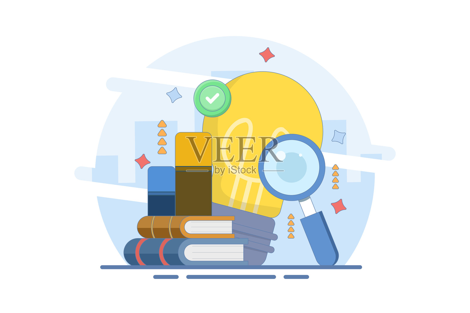 研究概念。寻求创意、解决方案、灵感、创新和思考。创造力。头脑风暴和集体工作。创造性个性和寻找解决方案。公司发展。插画图片素材