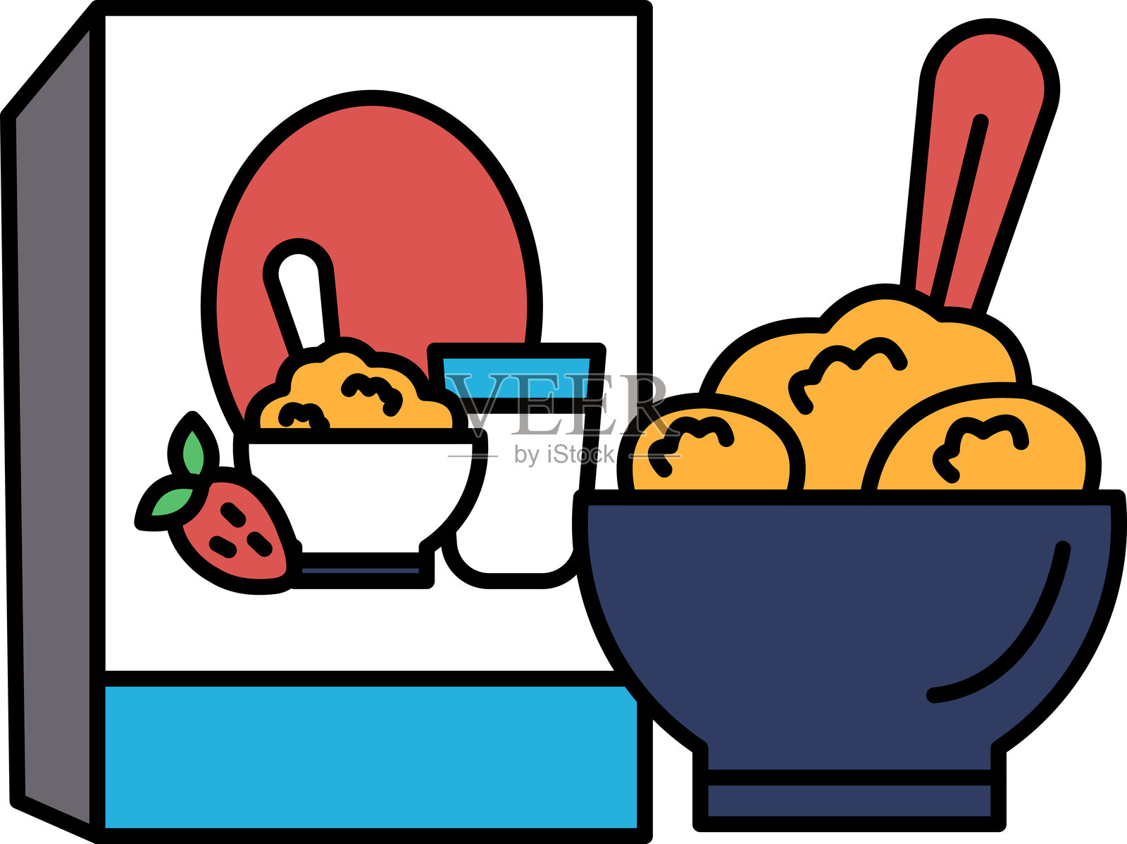 一盒麦片和一碗麦片插画图片素材