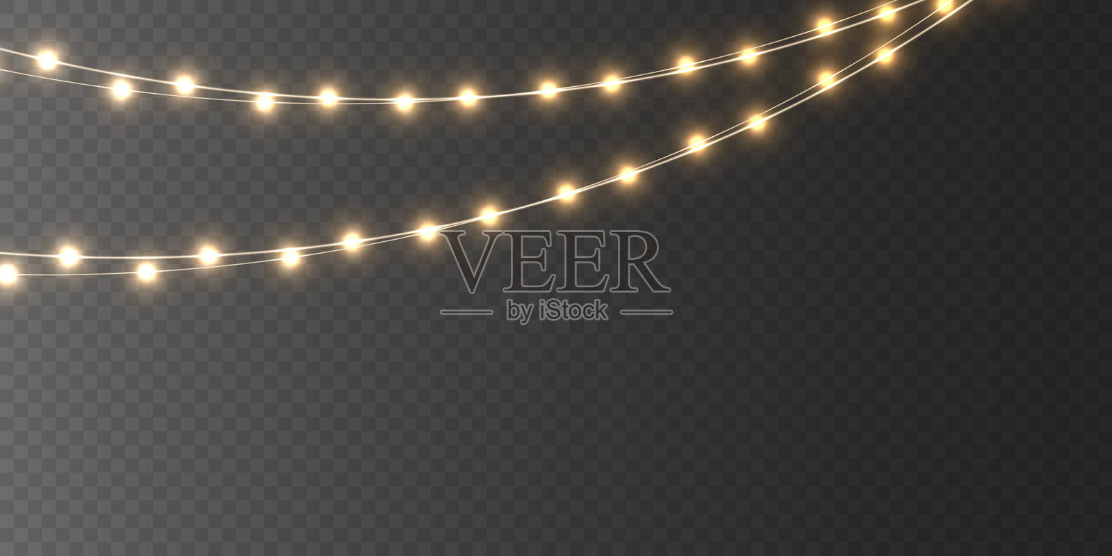 2025年冬季系列 金色圣诞花环和闪烁灯光 用于节日设计和贺卡插画图片素材