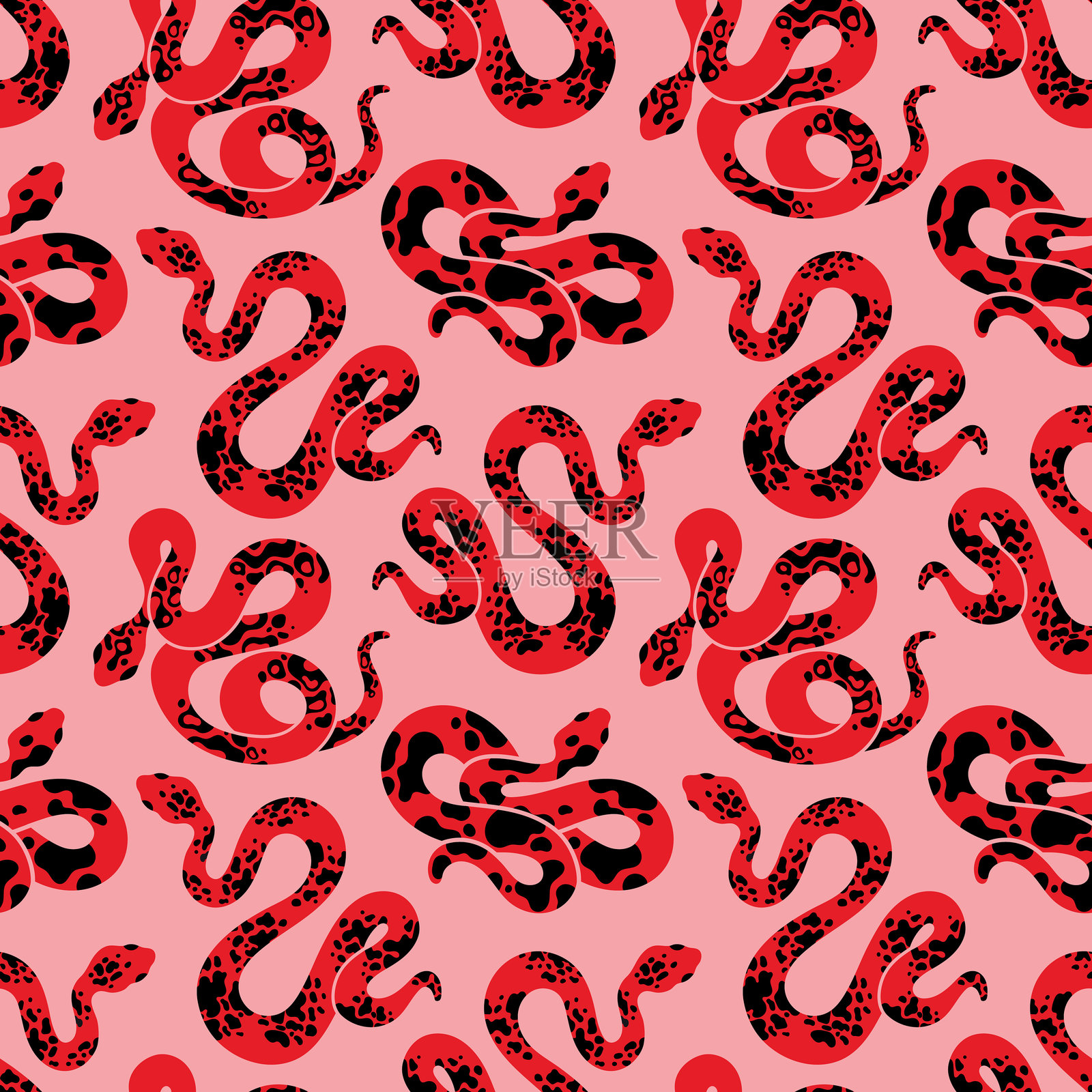 红粉色蛇纹无缝图案。手绘爬行动物背景设计。哥特式黑暗岩石风格。适用于面料、包装纸、纺织品和墙纸的重复印刷。插画图片素材