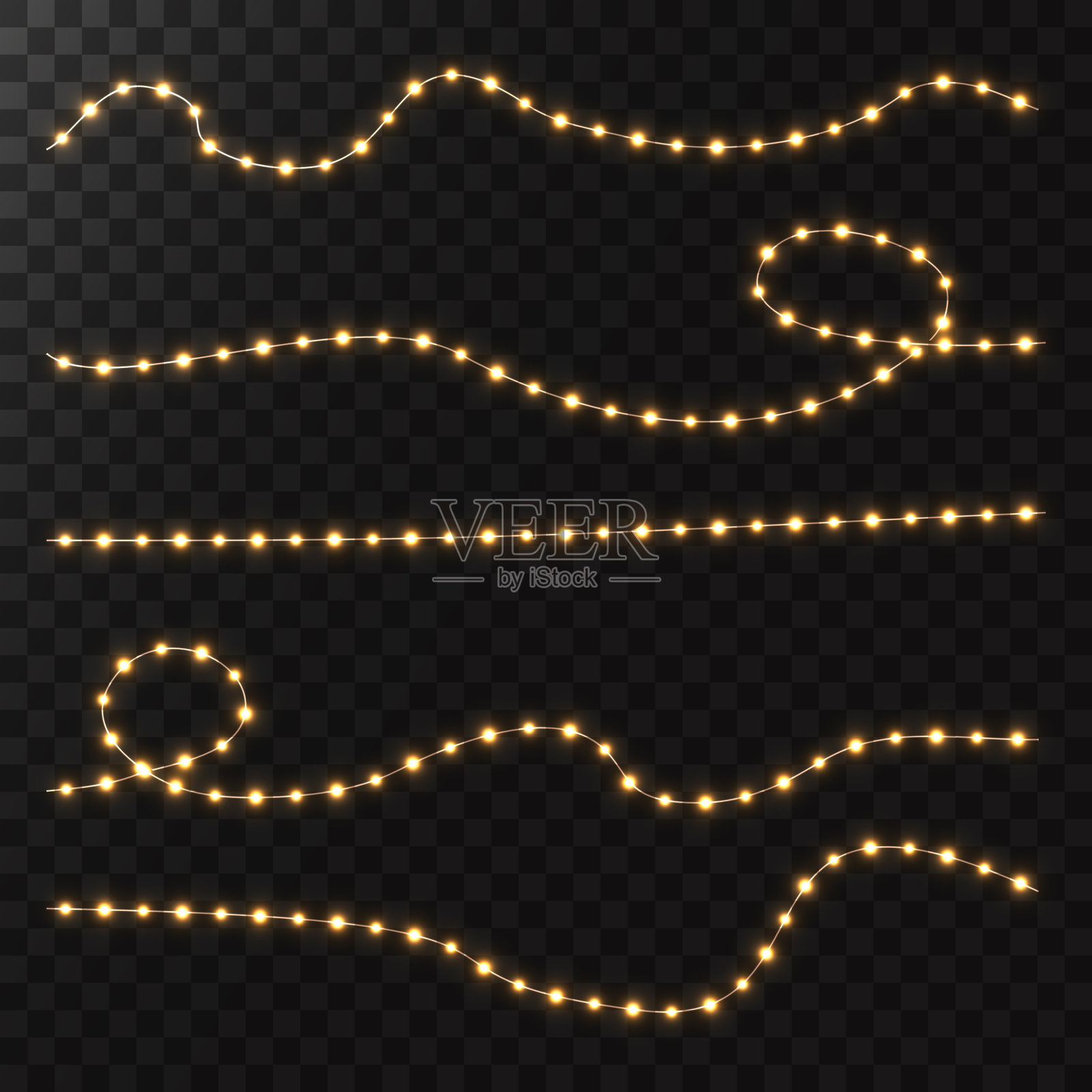 金色圣诞花环和闪烁的灯光，用于节日设计和贺卡插画图片素材