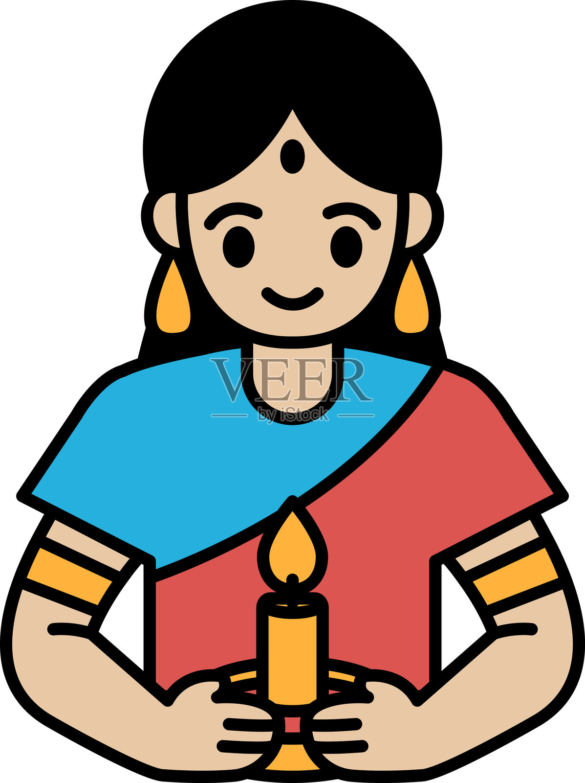 一个女孩手里拿着一支蜡烛插画图片素材