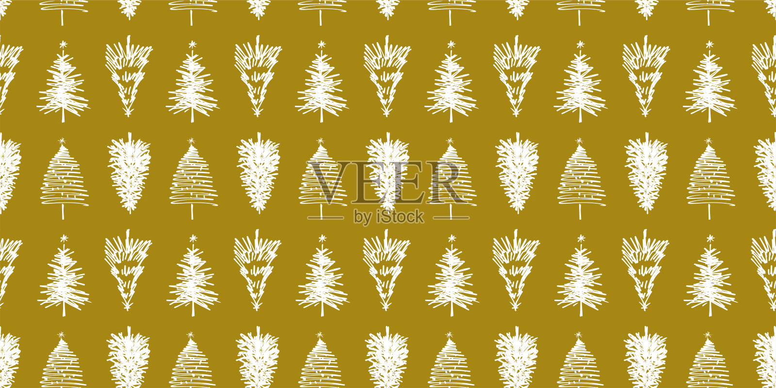 无缝的涂鸦圣诞树背景，手绘矢量背景，纸张，包装，纺织品插画图片素材