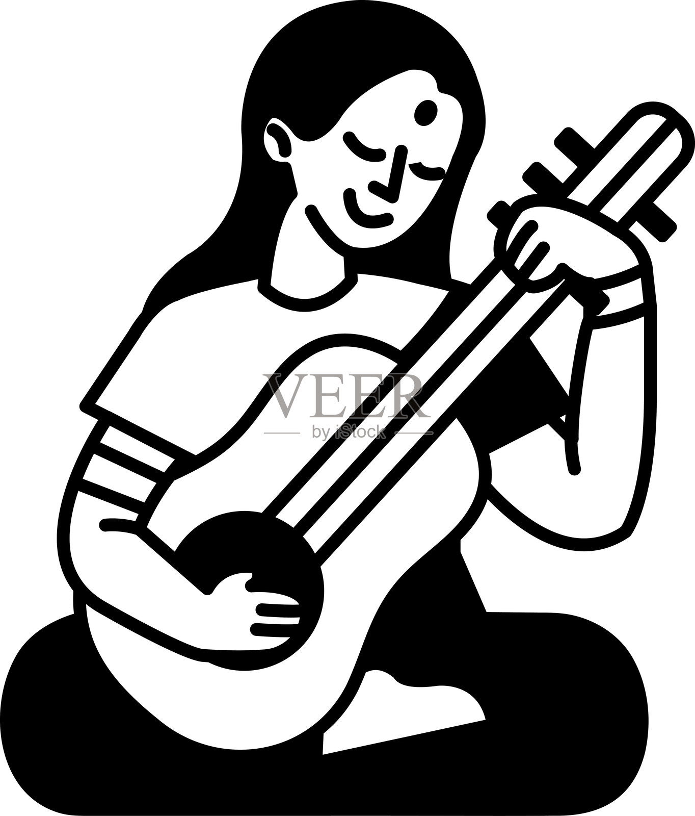 一位女性正在弹吉他插画图片素材