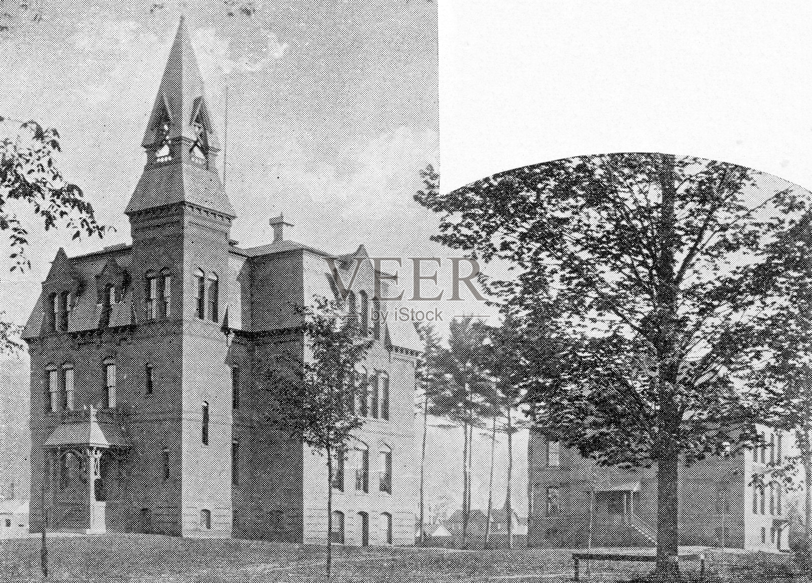 马萨诸塞州富兰克林县的古董图片：富兰克林高中插画图片素材