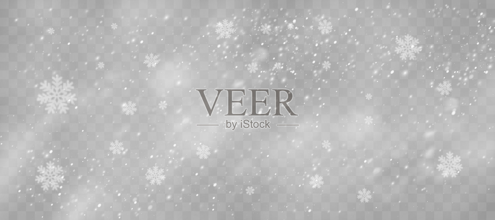 神奇的冬季雪花：透明背景和一月、二月主题的暴风雪景观插画图片素材