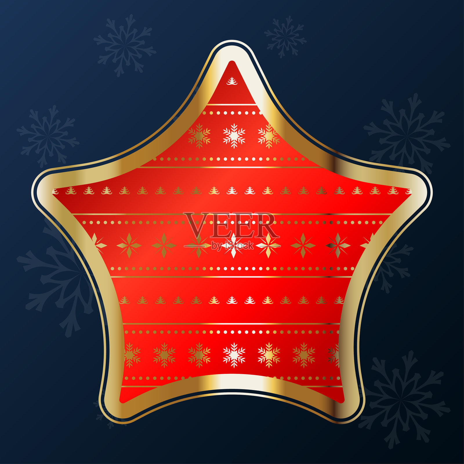 圣诞红星装饰，带有金色图案插画图片素材