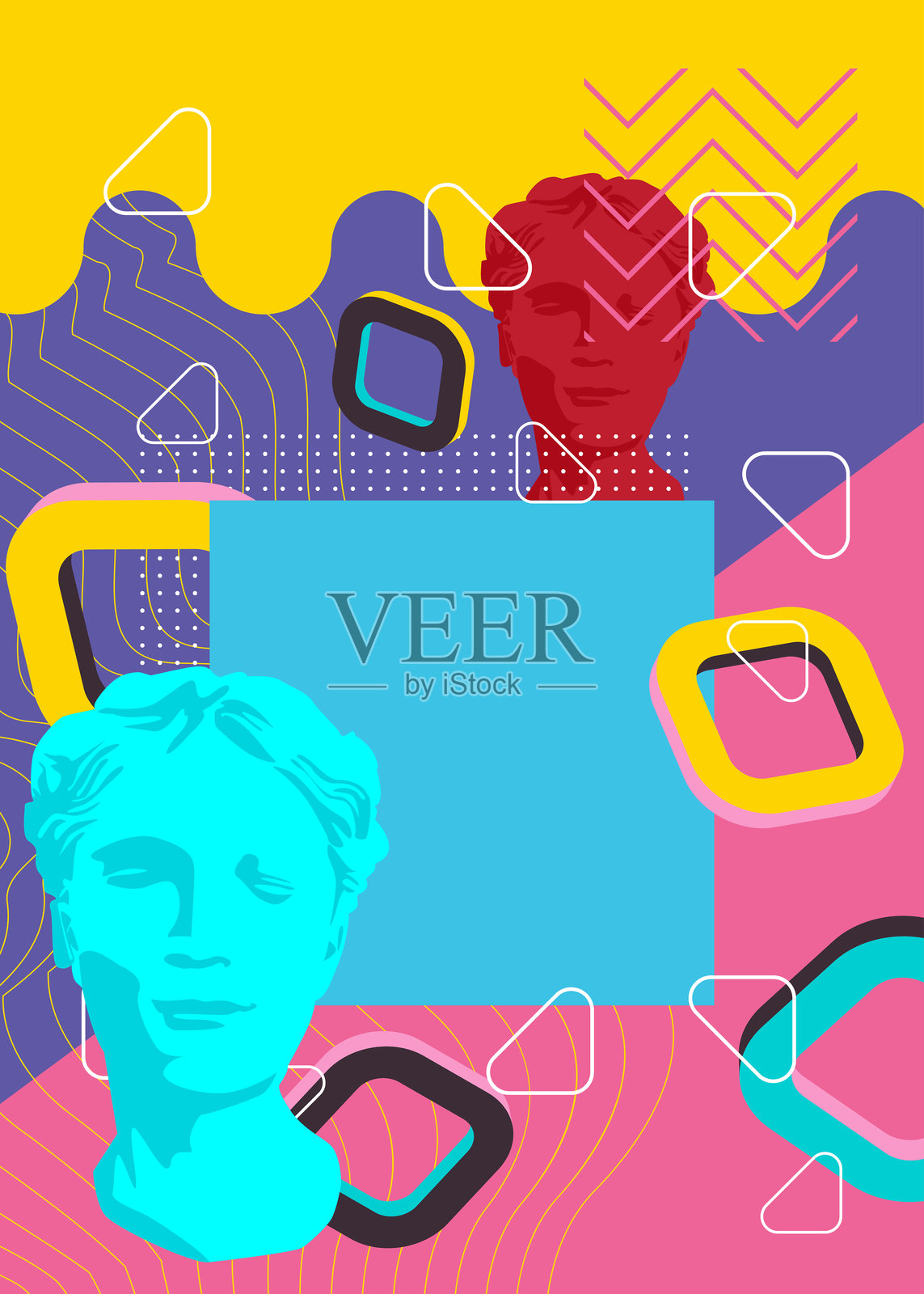 头部雕像几何图形复古主题背景。最小几何元素。复古抽象形状矢量插图。插画图片素材