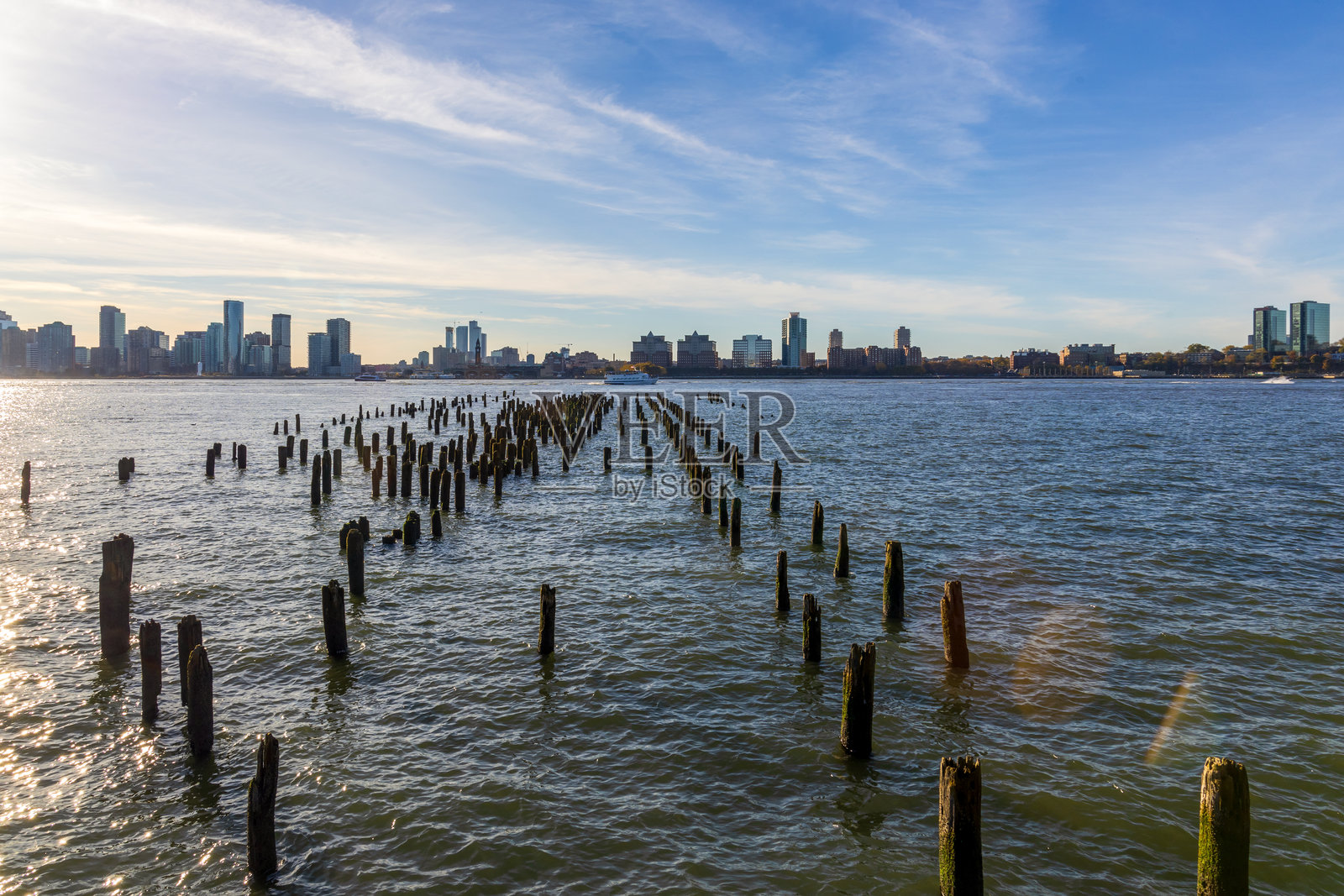 新泽西州哈德逊河上的天际线全景照片摄影图片
