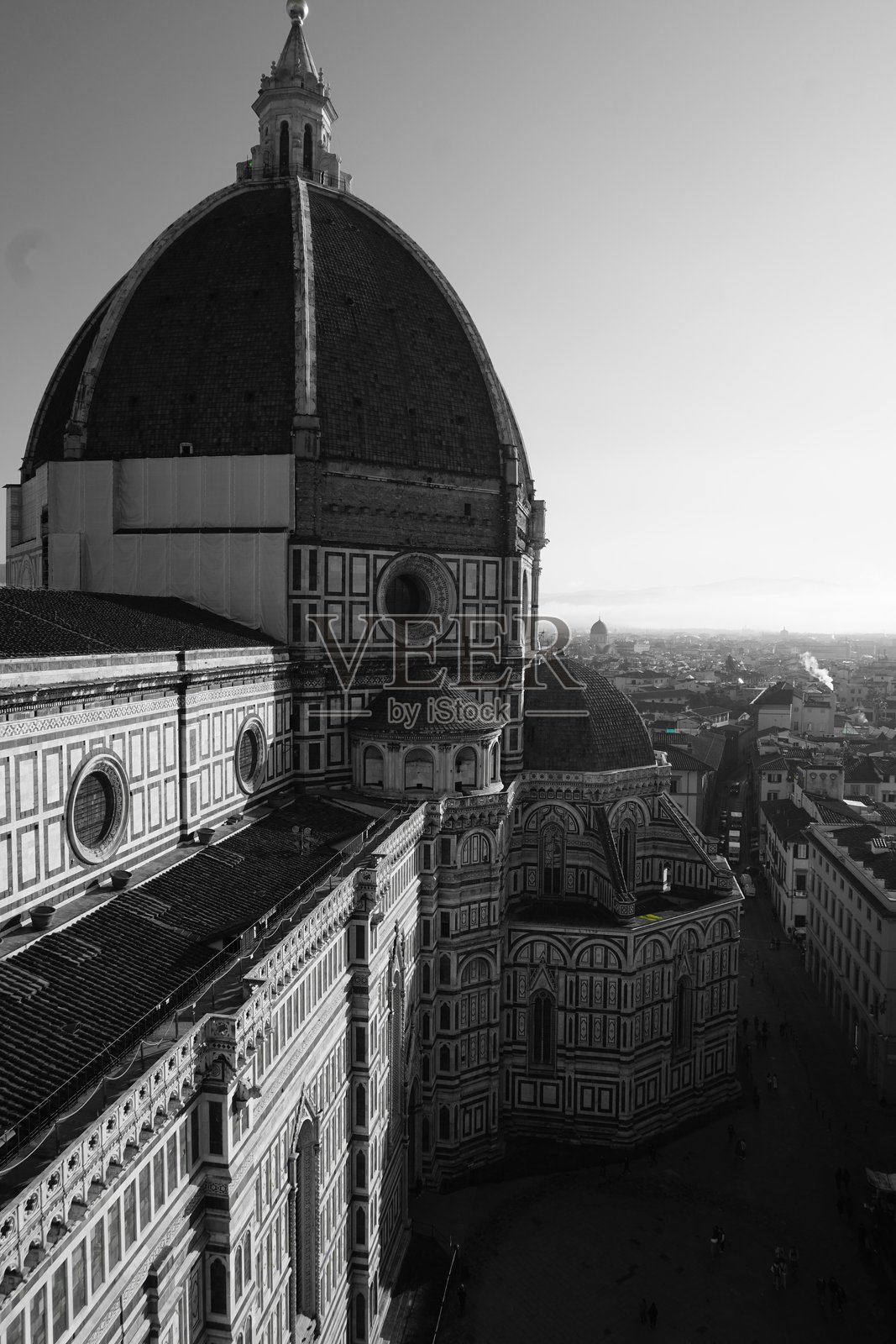 从钟楼俯瞰的黑白佛罗伦萨大教堂照片摄影图片