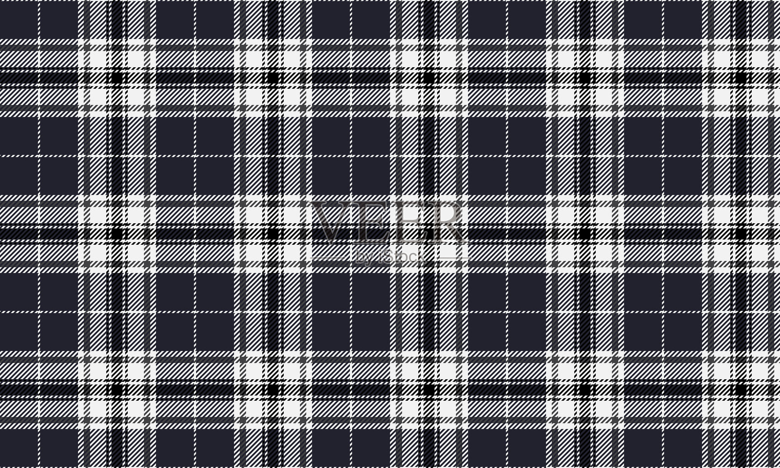 格子布料图案，深蓝色、白色、黑色，现代无缝交叉线条图案，适用于纺织品、服装、裙子或装饰性面料设计。矢量插图。插画图片素材