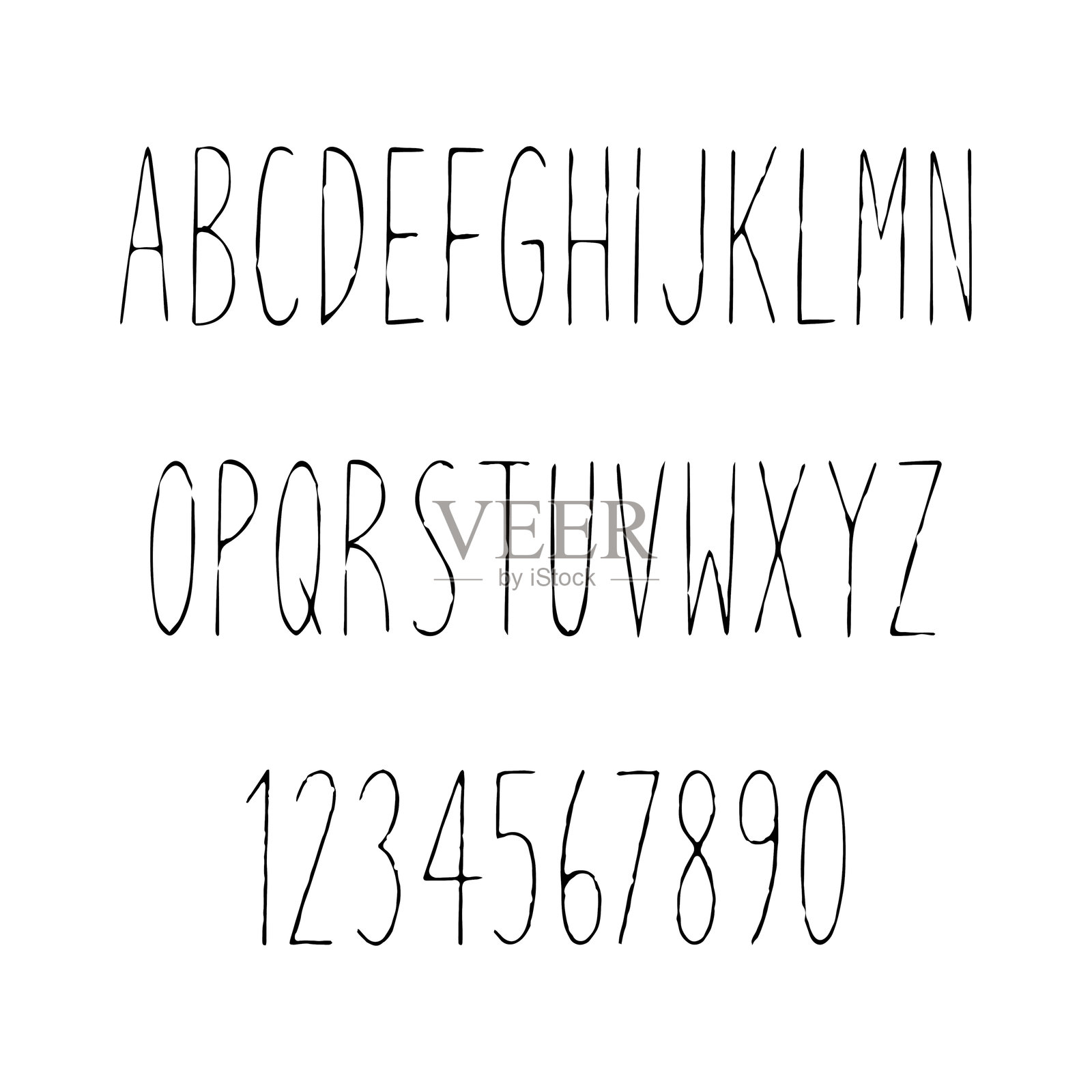手绘窄体字母表插画图片素材