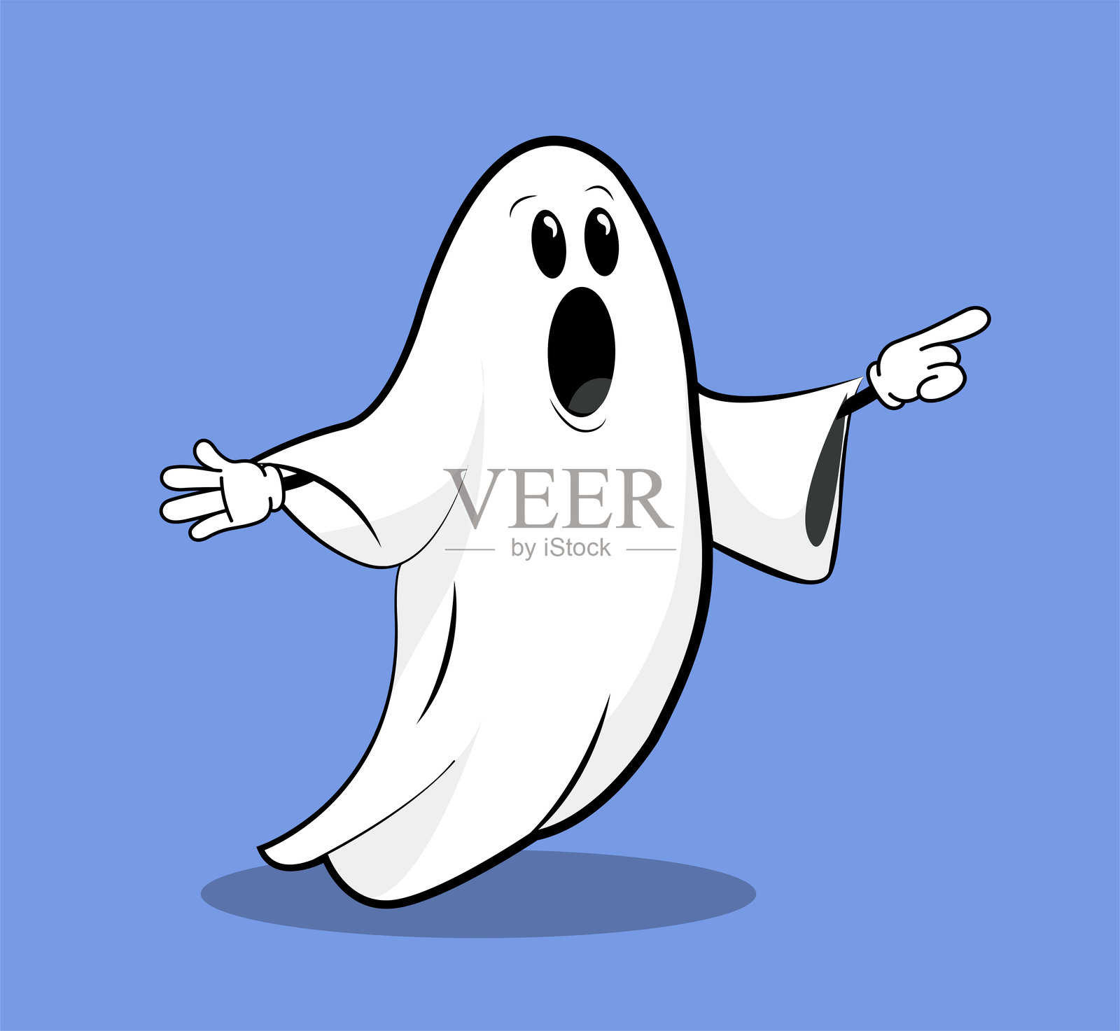 万圣节白色幽灵。国际恐惧与恐怖节日的虚构角色。可怕的灵魂。社交网络贴纸。平面矢量插图。插画图片素材