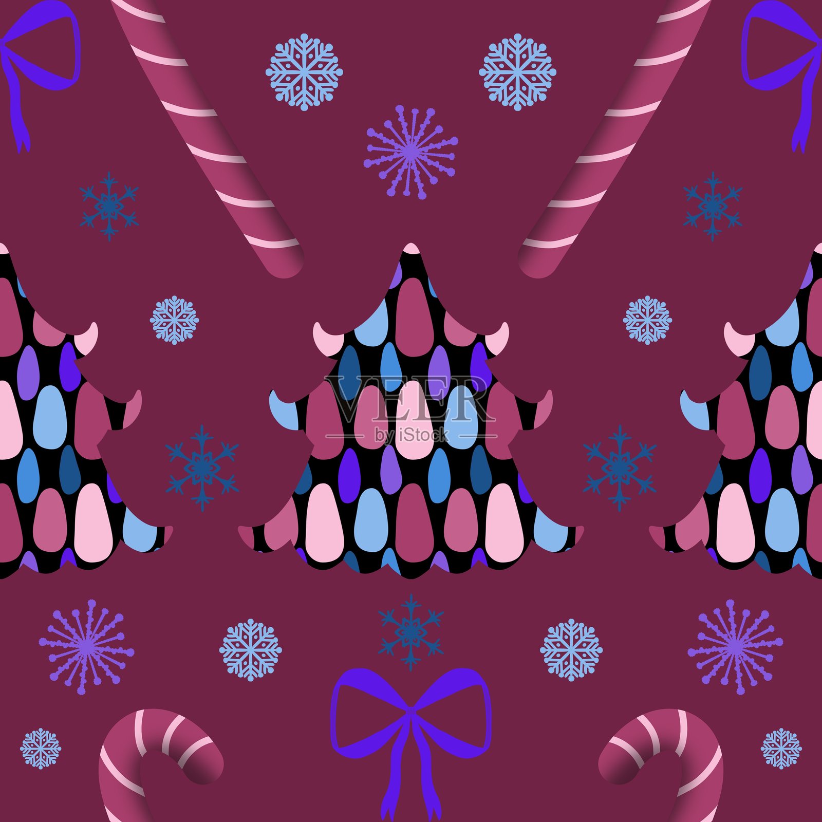 冬季圣诞树无缝图案用于包装纸插画图片素材