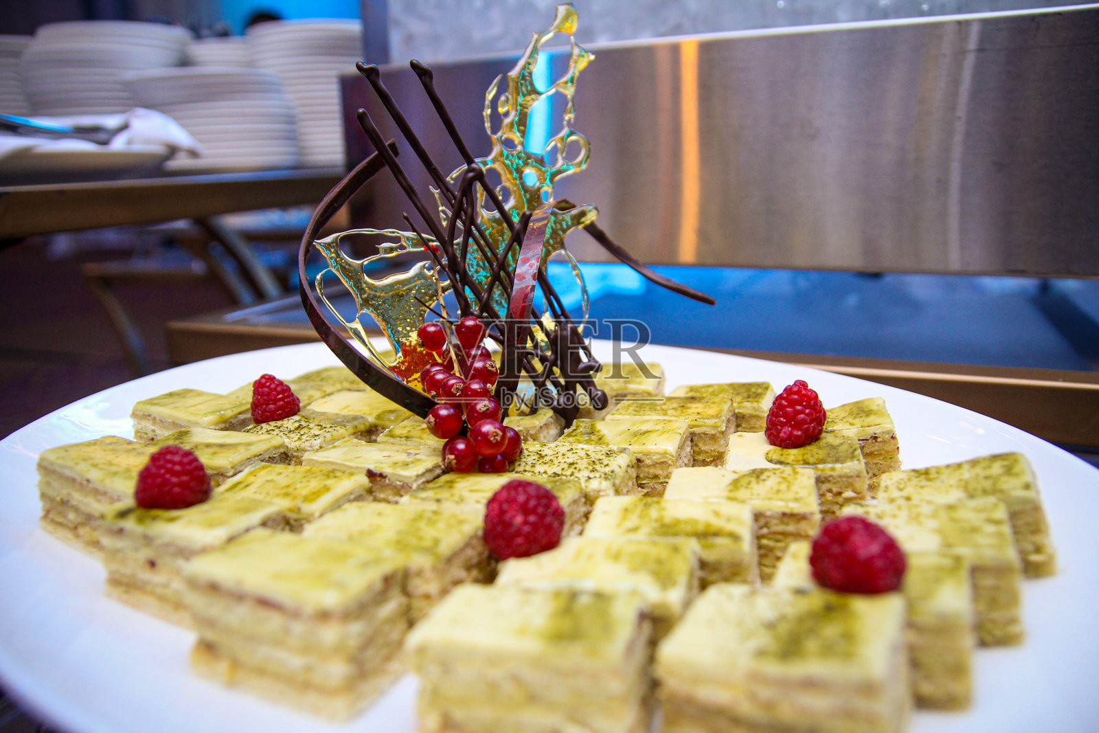 美味多彩的装饰蛋糕，适合派对或宴会的甜点选择，包括蛋糕、派和糕点，适合会议的咖啡休息自助餐。照片摄影图片