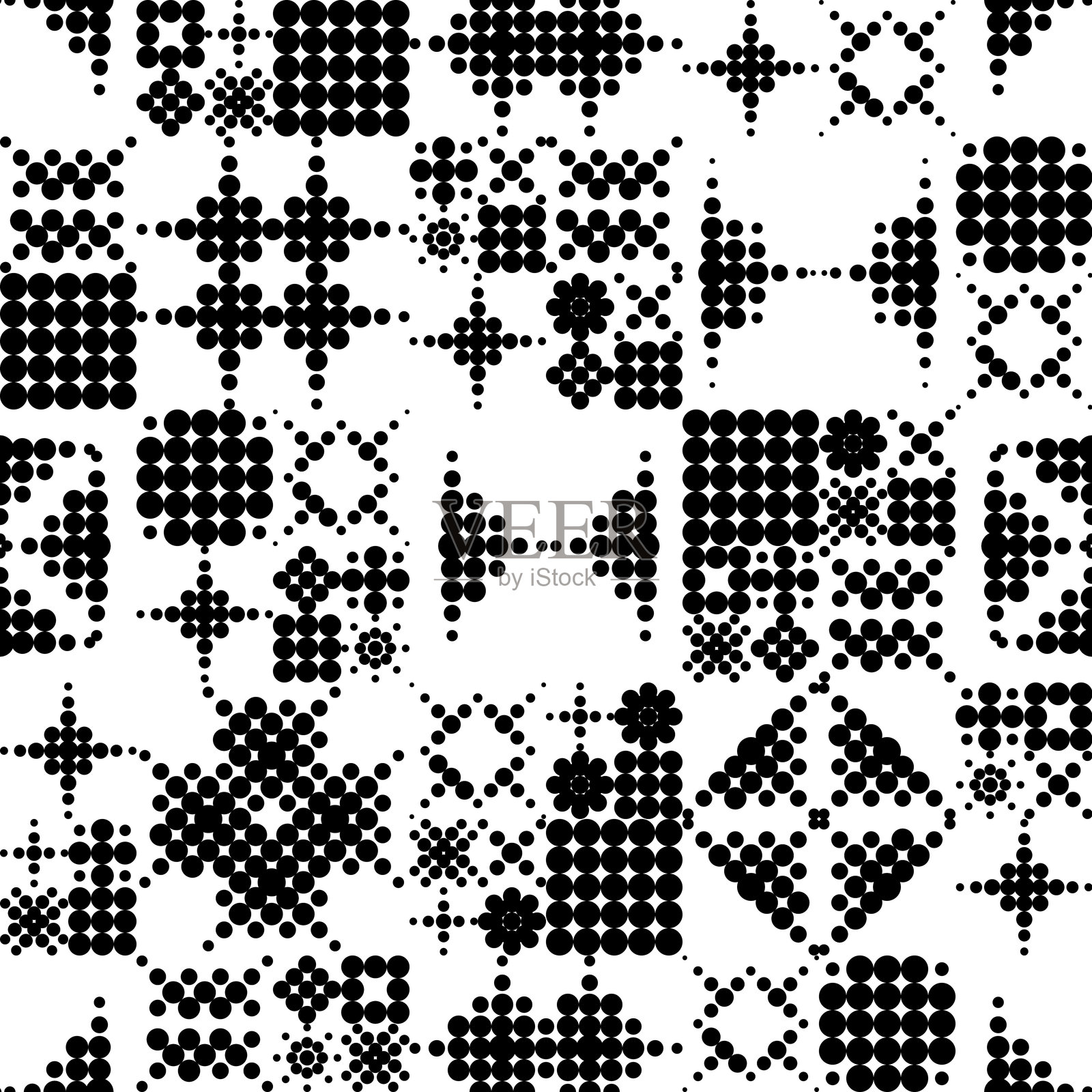 抽象的单色背景。由点和圆形构成的几何形状。黑白几何无缝图案创造出迷人的视觉效果。包装纸或纺织印花面料。插画图片素材