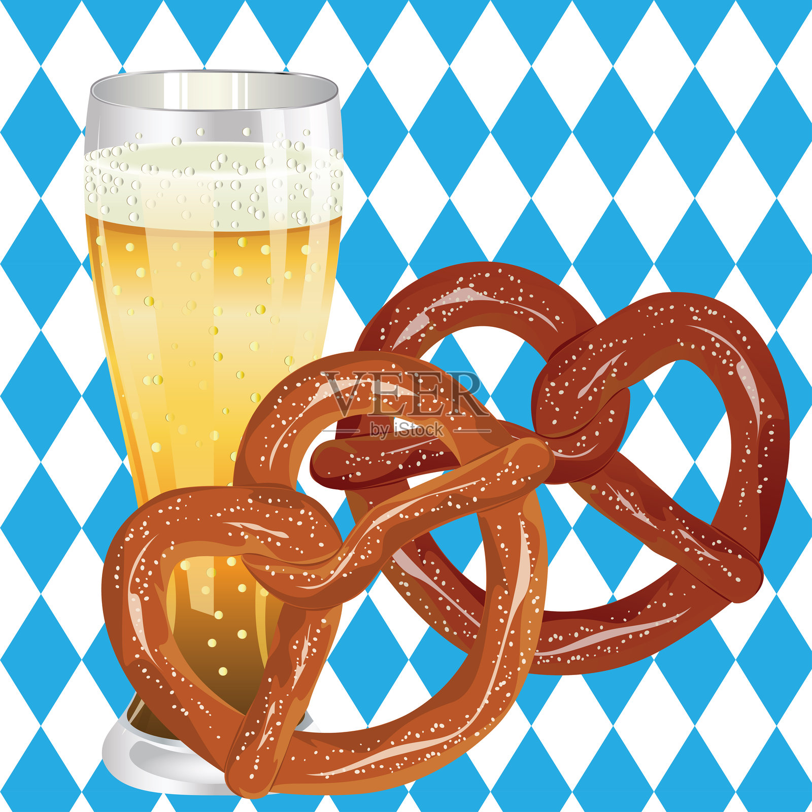 卡通椒盐卷饼与啤酒插画图片素材