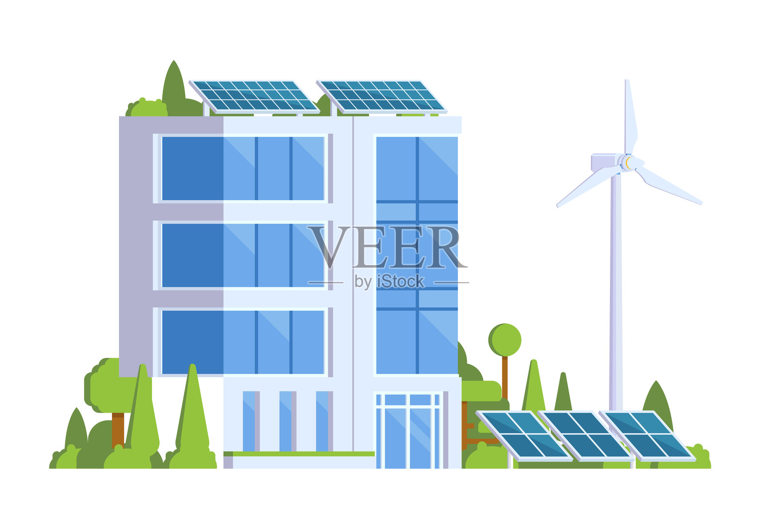 绿色可持续办公大楼插图。矢量图插画图片素材