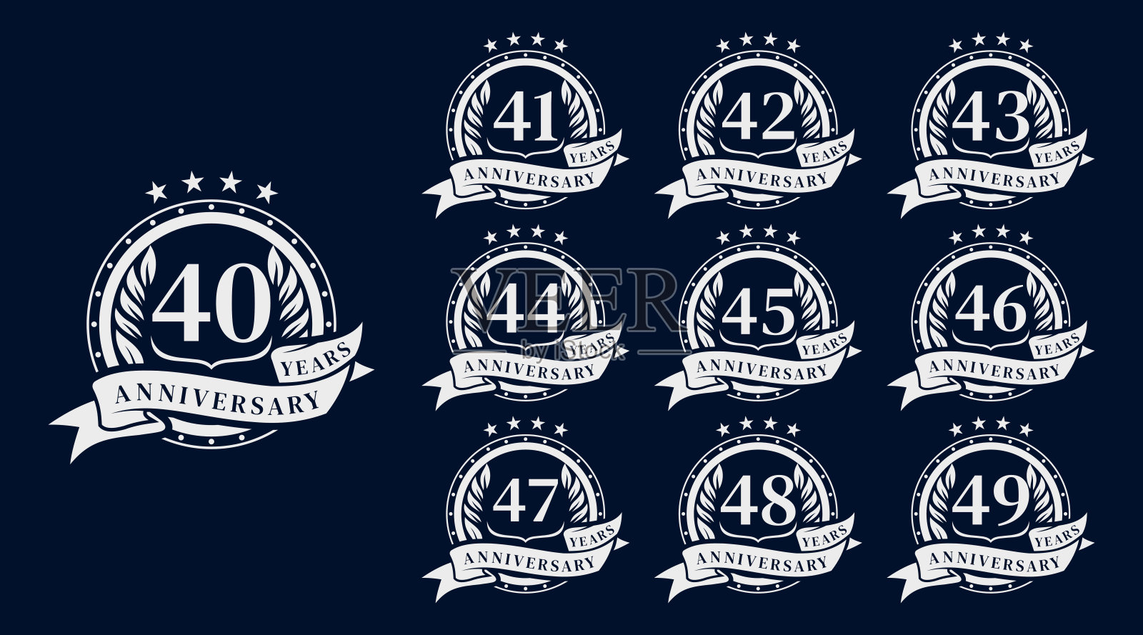 银色周年庆祝标志矢量图集。高端周年庆祝徽章标志设计模板合集插画图片素材