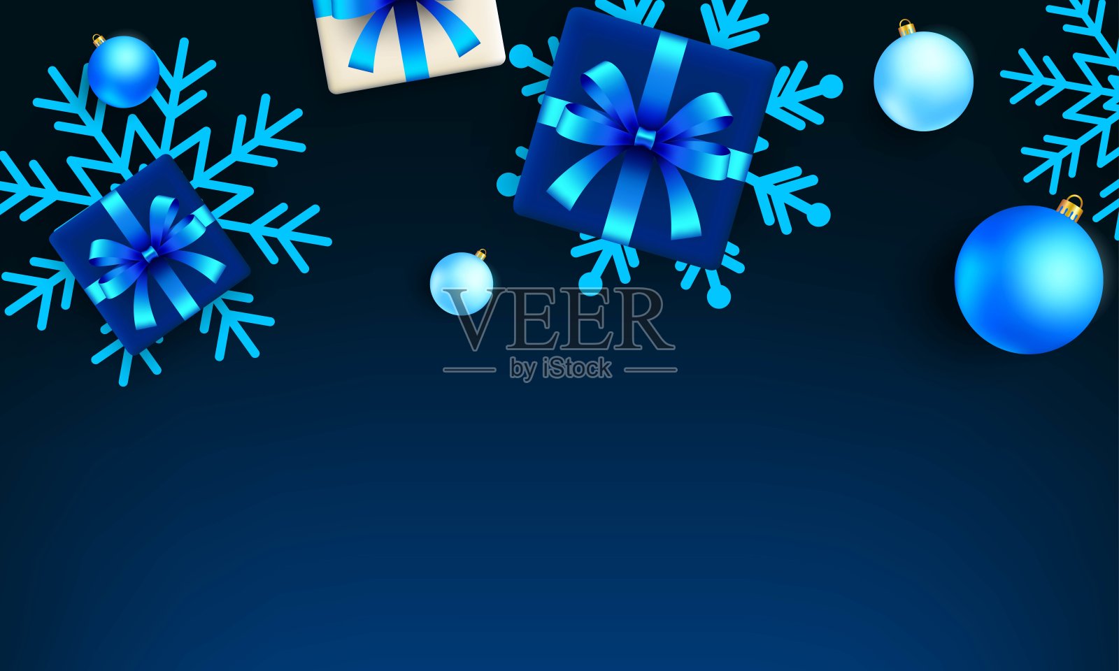 圣诞背景，包含礼品盒、圣诞球和雪花。矢量图插画图片素材
