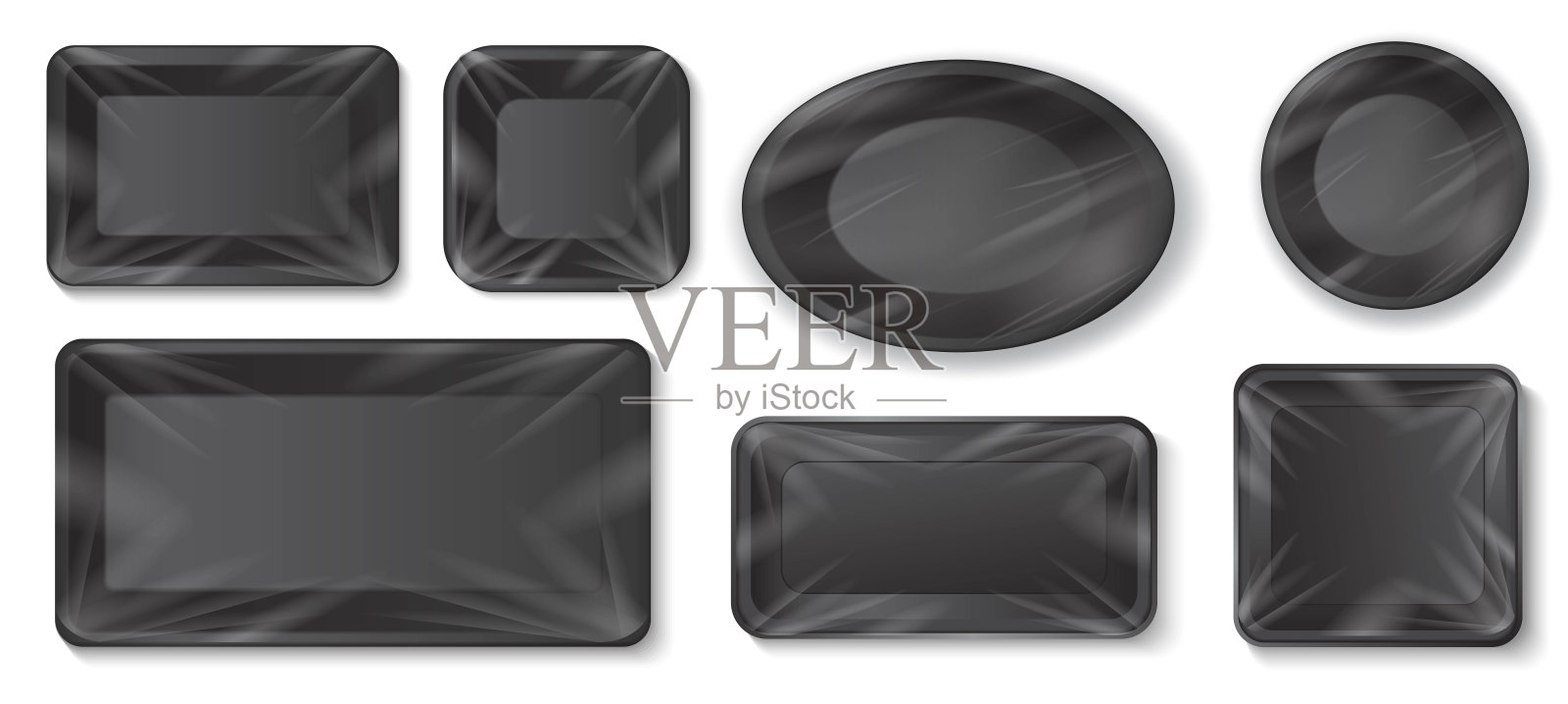 现实新鲜肉类和海鲜塑料托盘包装的插图插画图片素材