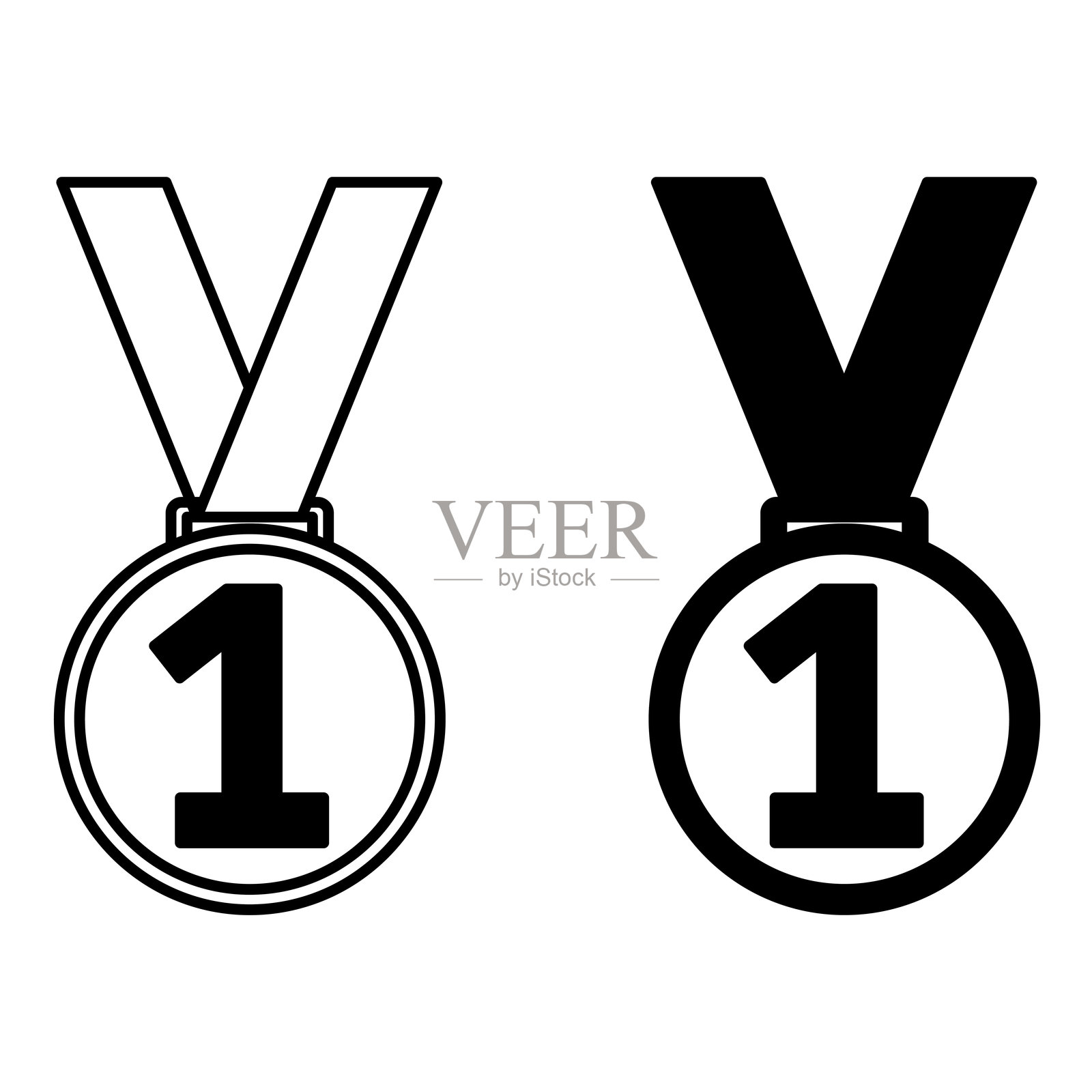 奖牌图标。黑白矢量插图。游戏中的第一名奖项。珍贵奖品。体育概念。插画图片素材