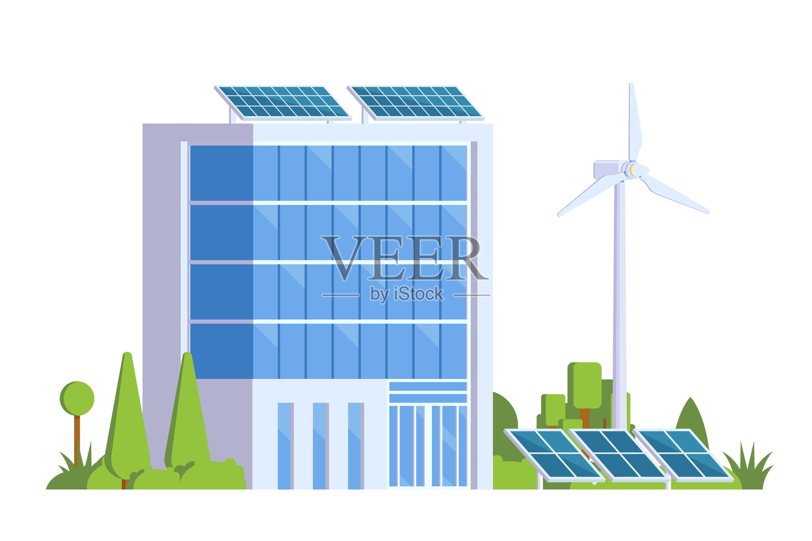 绿色可持续办公大楼插图。矢量图插画图片素材