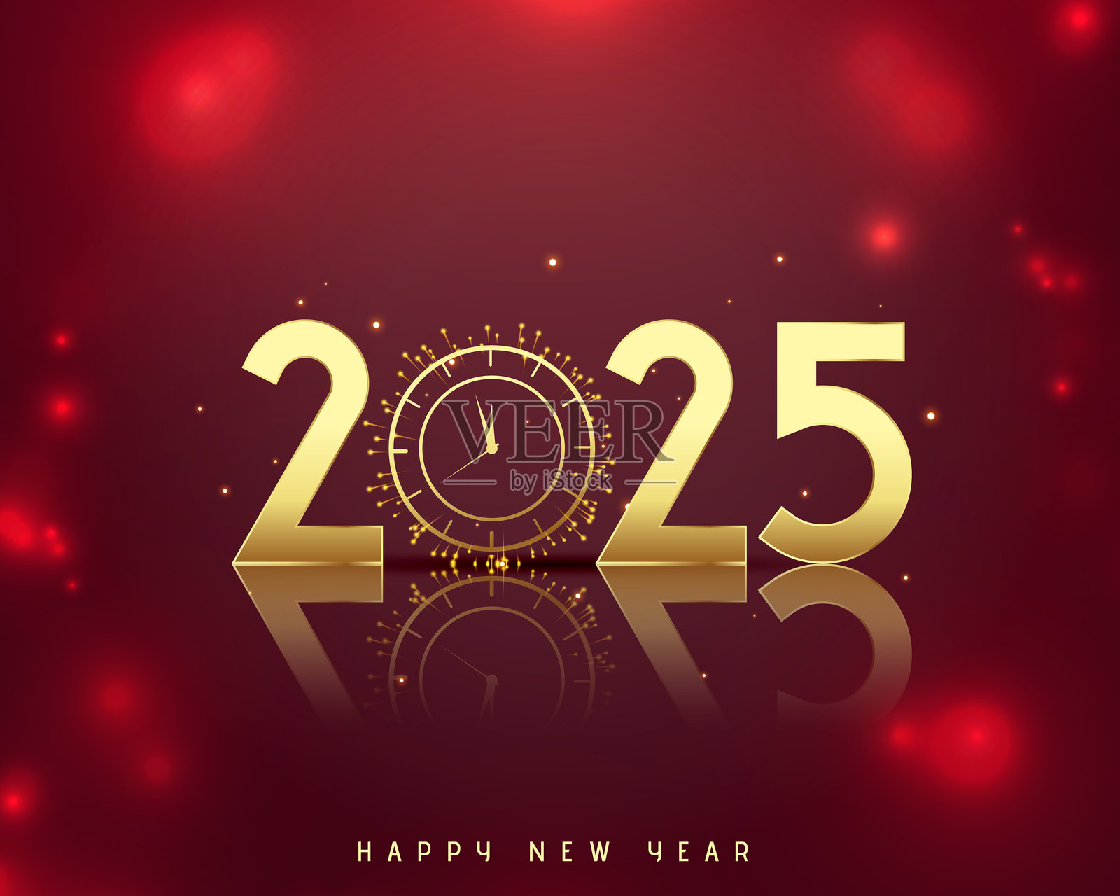 2025年新年快乐时钟背景设计插画图片素材