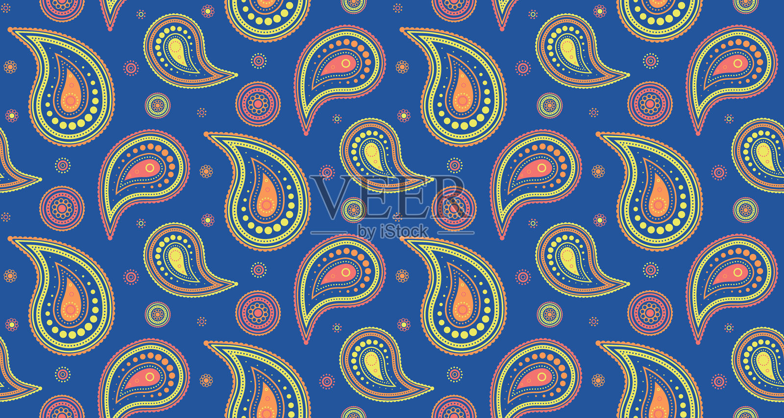 民族丝绸的瓷砖纸。浪漫的花纹如同设计师的素描。背景点缀着佩斯利窗帘。插画图片素材