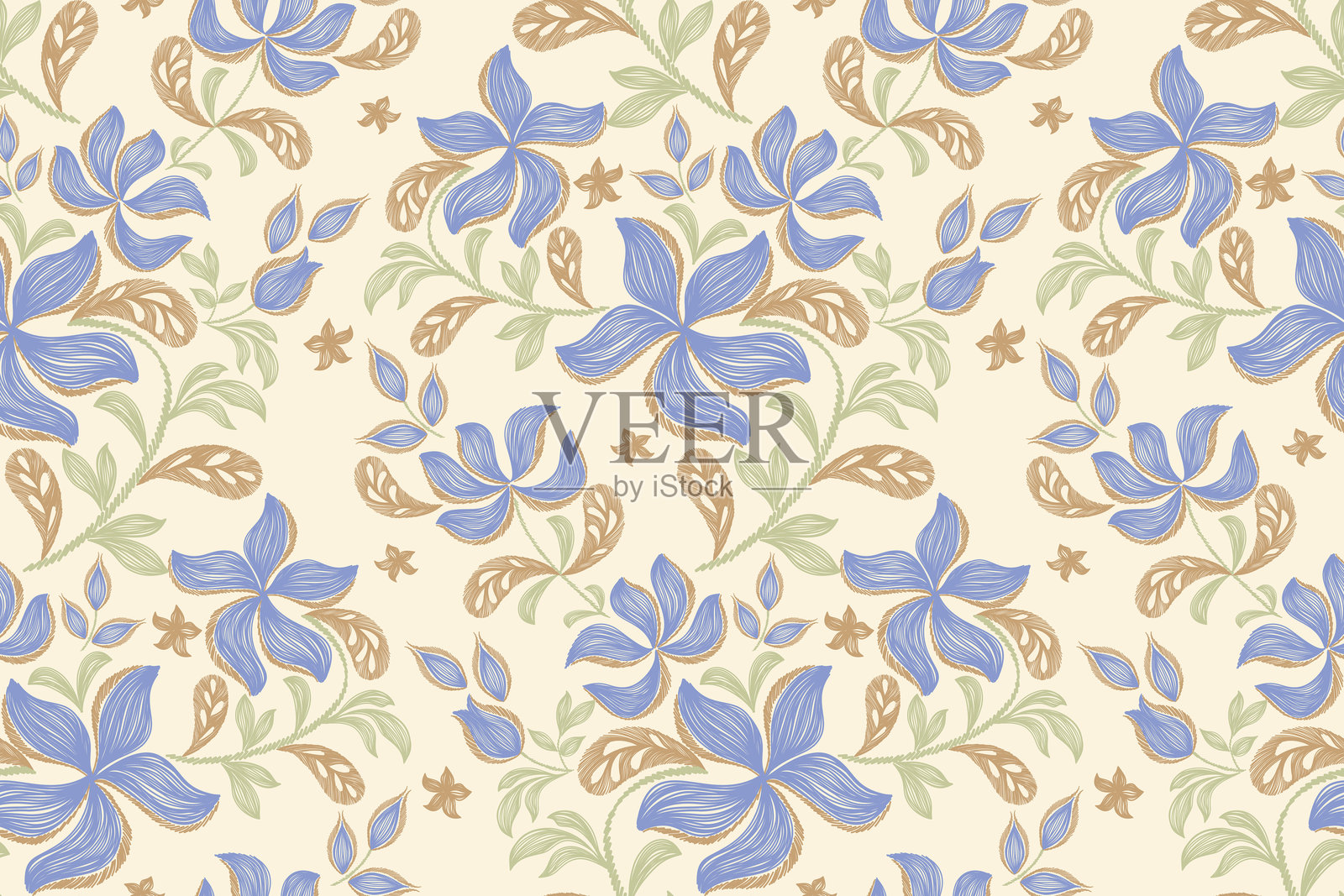 民族花卉图案。复古花卉设计手绘矢量插图，达玛斯克巴洛克伊卡特纹理风格。插画图片素材