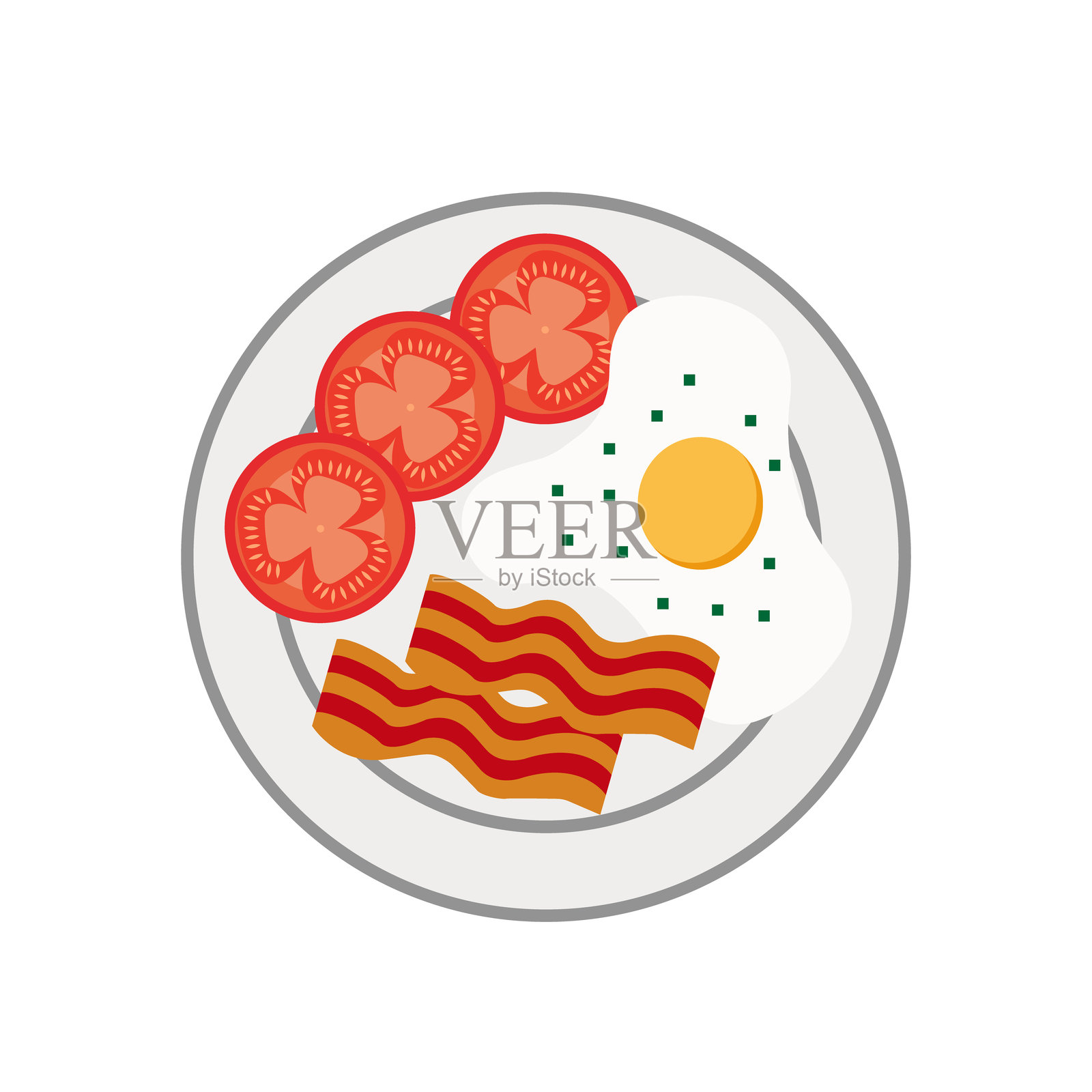 煎蛋、番茄和培根。矢量早餐插图。插画图片素材