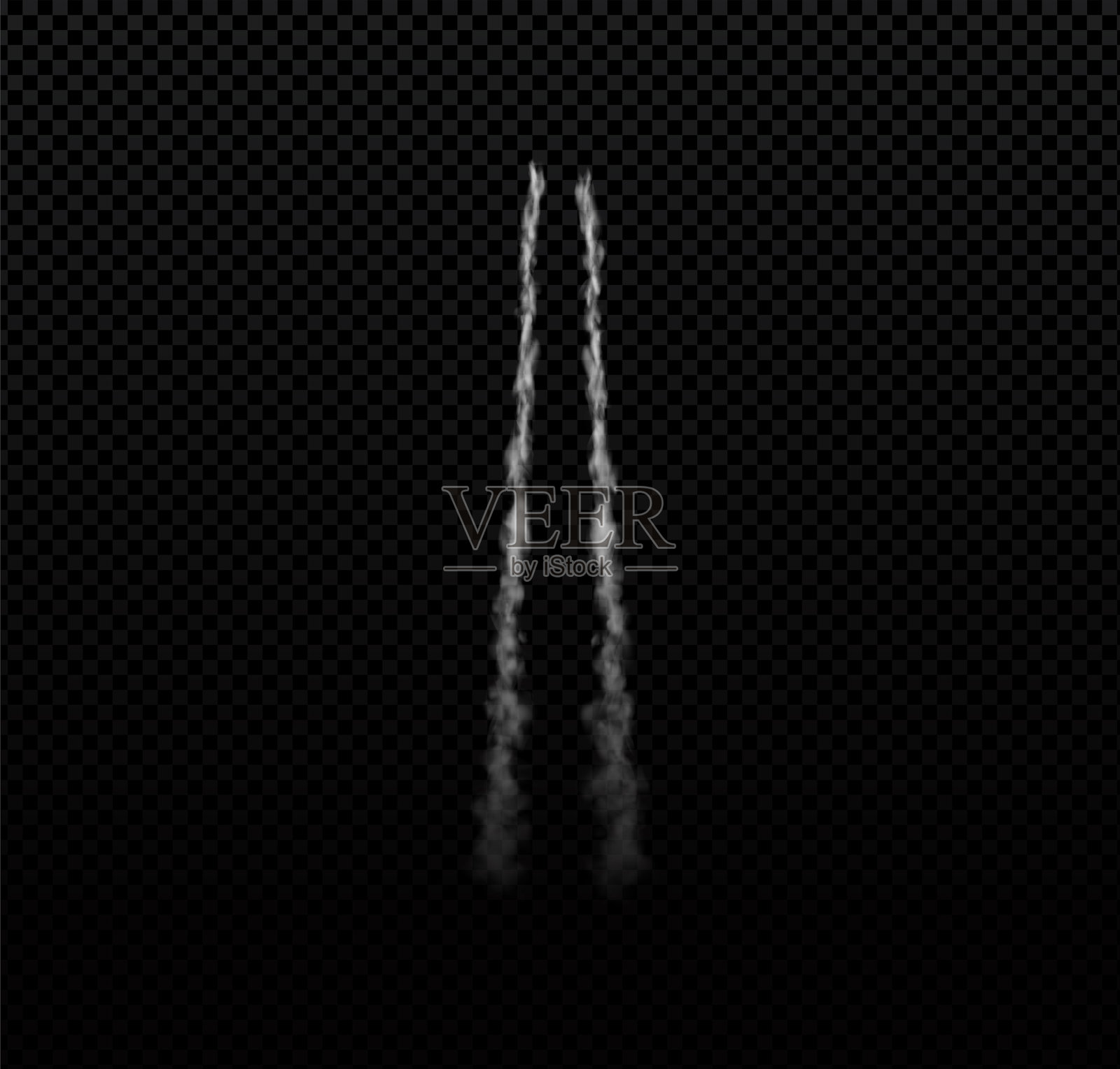 火箭或喷气飞机矢量烟雾轨迹，两条直线，真实的白色烟雾流动，太空发射痕迹，雾气蒸汽插画图片素材