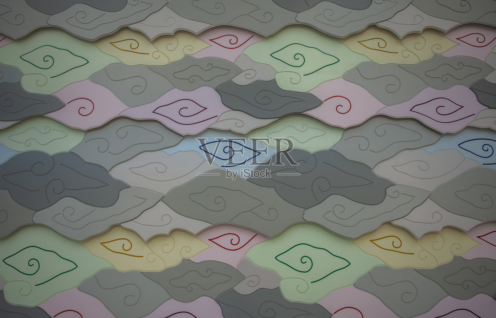 具有印尼西爪哇省奇惹邦特色的Mega Mendung蜡染图案的装饰品。蜡染是联合国教科文组织认可的印尼非物质文化遗产。照片摄影图片