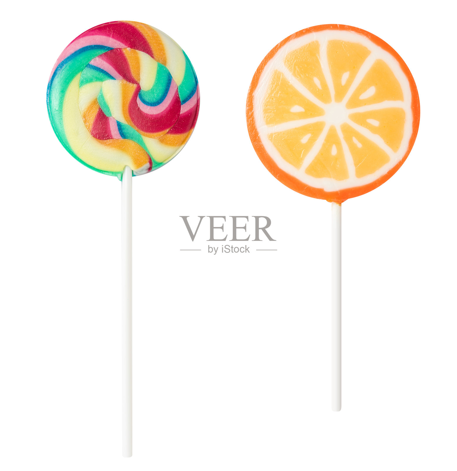 五彩缤纷的棒棒糖糖果，孤立在白色背景上照片摄影图片