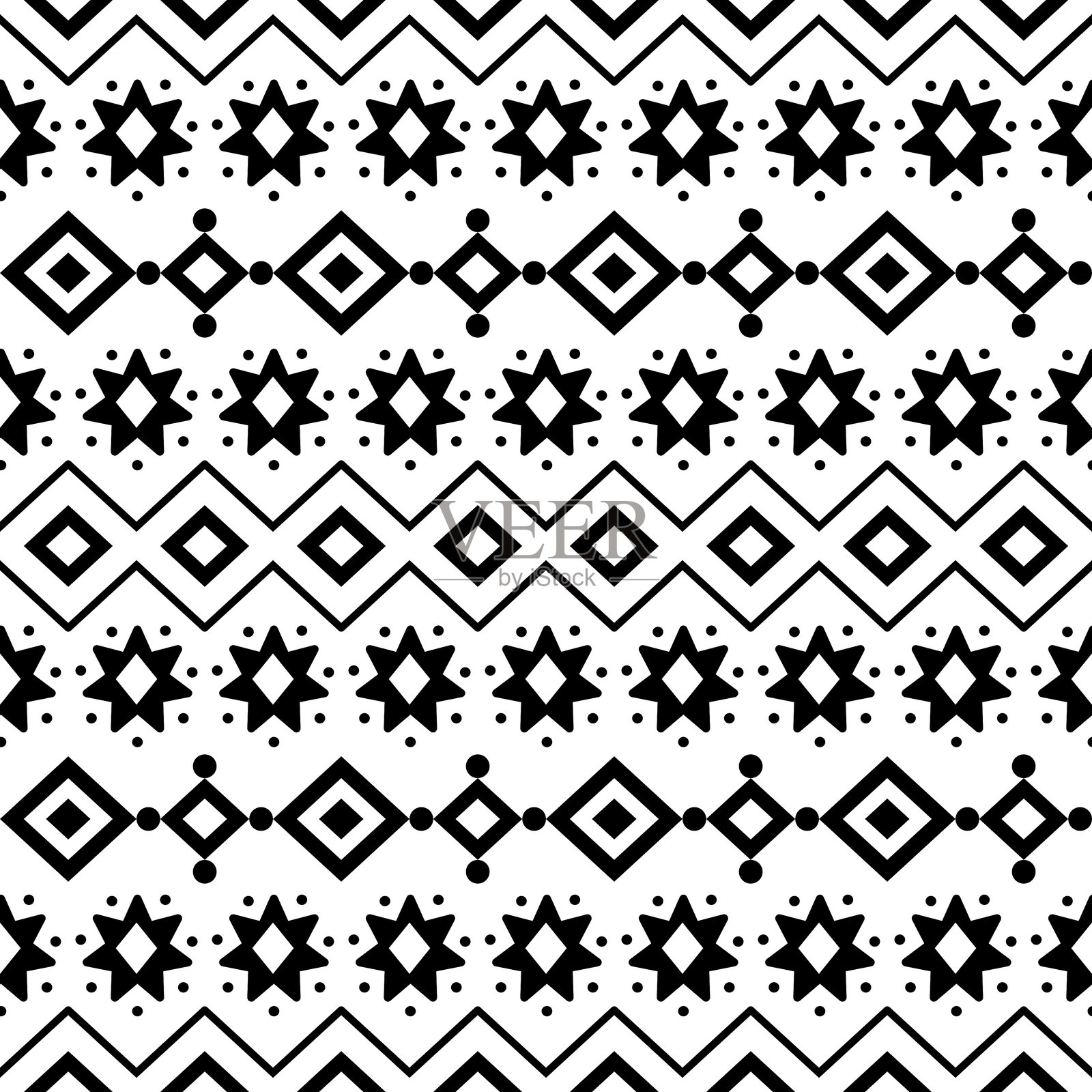 无缝图案，黑白几何布料图案，强调直线和简单形状。插画图片素材