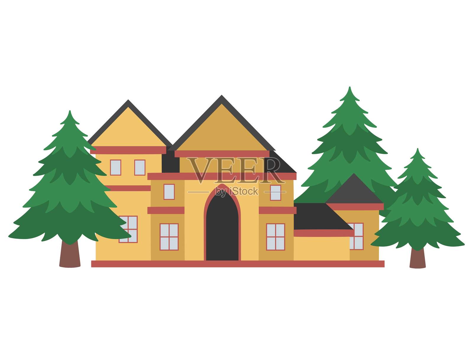 现代可爱房屋背景插图。房屋卡通剪贴画背景。现代家居剪贴画背景。家居装饰剪贴画背景。房屋装饰背景。房屋插图背景。家居装饰背景。插画图片素材