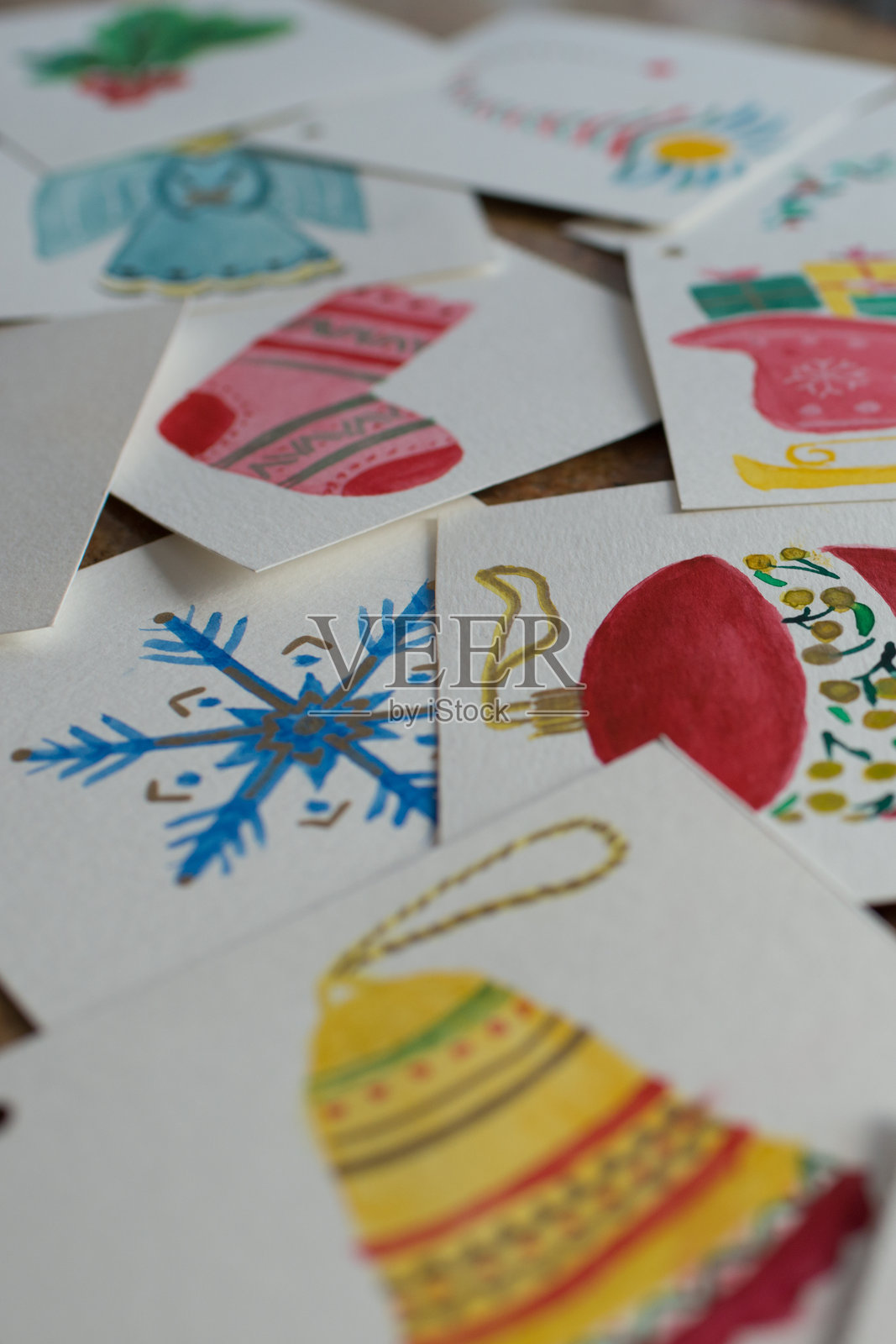 圣诞背景。水彩贺卡套装照片摄影图片