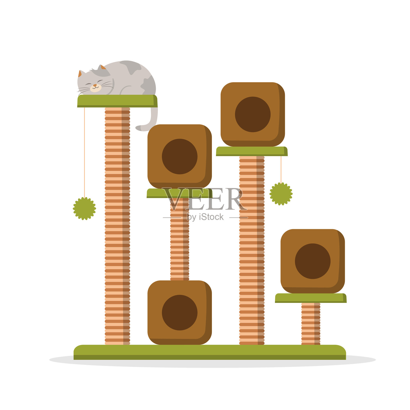 猫树和抓挠柱隔离在白色背景上。插画图片素材