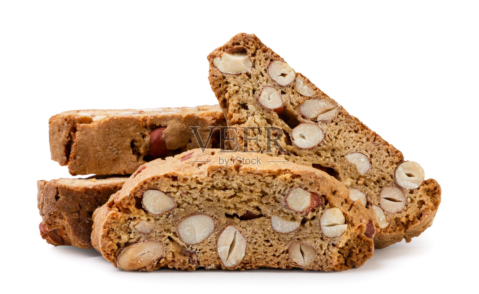 一堆杏仁饼干，意大利脆饼干，白色背景。孤立展示。照片摄影图片