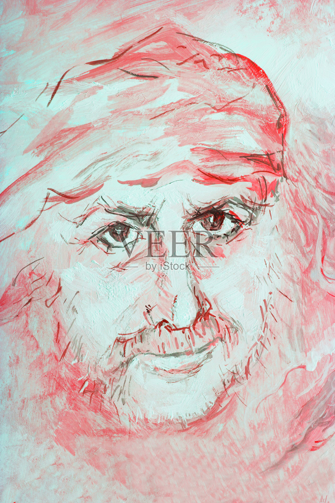 时尚的插画现代艺术作品我的油画原画，一个美丽勇敢的男人的长发在风中飘扬的新艺术风格，微妙的浅红色调插画图片素材